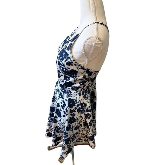 LuLus Blue Floral Print Halter Style Skater Dress - Picture 3 of 7